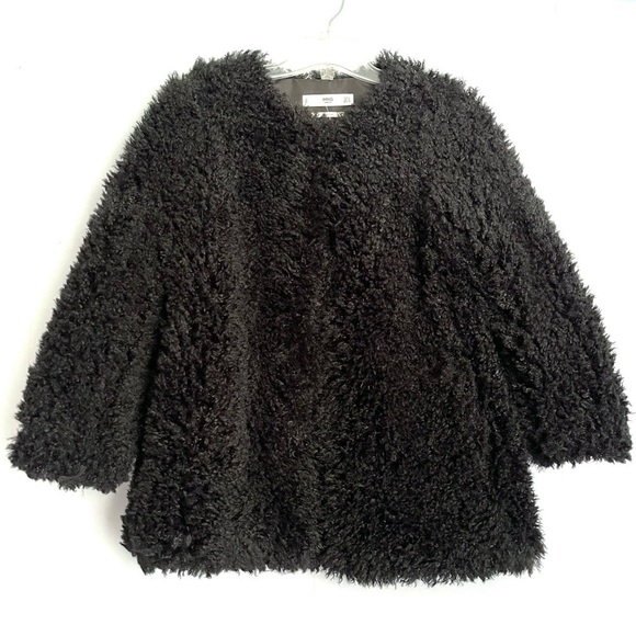 𝅺new Mango Black Faux Fur Coat US XS - Picture 2 of 8